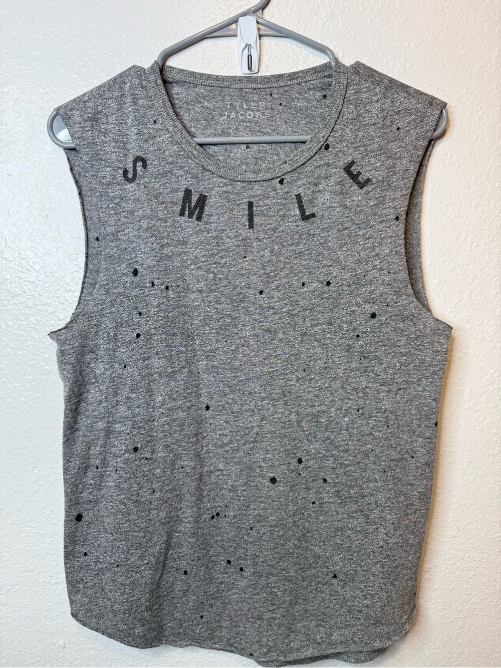 Tyler Jacobs Feel the Piece Women's Gray SMILE Graphic Muscle Tank Top Size M/L